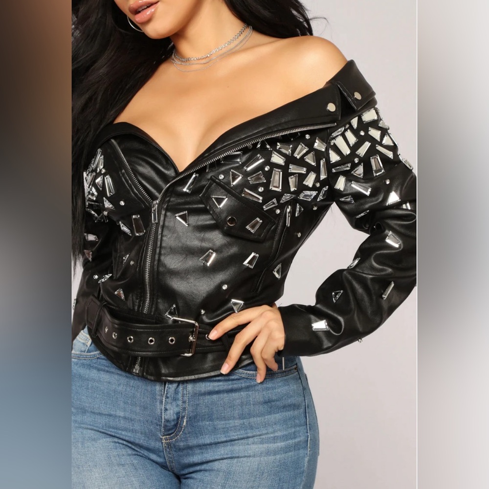 NWT Off The Shoulder Shattered Glass Jacket